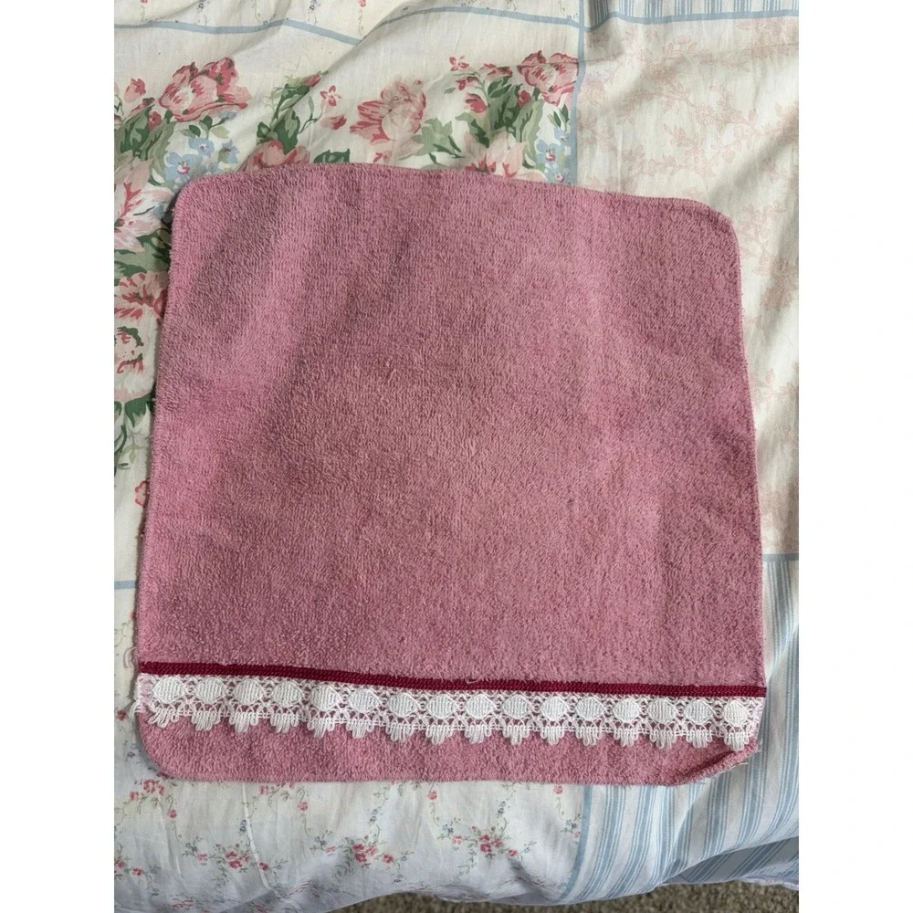 Vintage Dundee Bath Towel Set Pink Lace Cotton Blend 80s 90s Pair Ruffle
